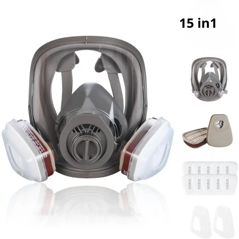 Reusable 15 in 1 Full Face Gas Mask 6800, Chemical Paint Spray Respirator Protection, Essential Safety Gear for Industrial Use, Protective Respirator