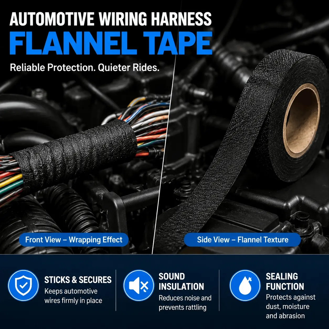 High-Temp 176°C Flame Retardant Electrical Tape, Waterproof Industrial Grade Adhesive for Wire Repair, Automotive Harness, Insulation, and Heavy-Duty Bonding, Eco-Friendly Halogen-Free Tear Resistant Tape