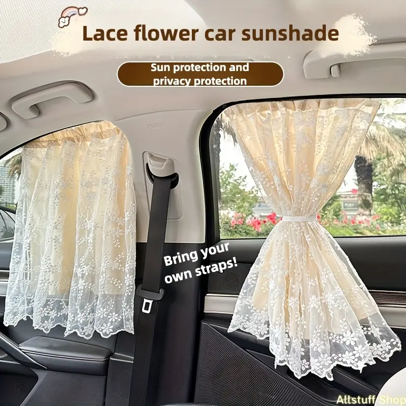 Suction Cup Car Window Curtain • Easy to Install • Adjustable Sunshade And Heat Insulation Car Sunshade Curtain • Cute Daisy Lace Enhances The Driving Experience!