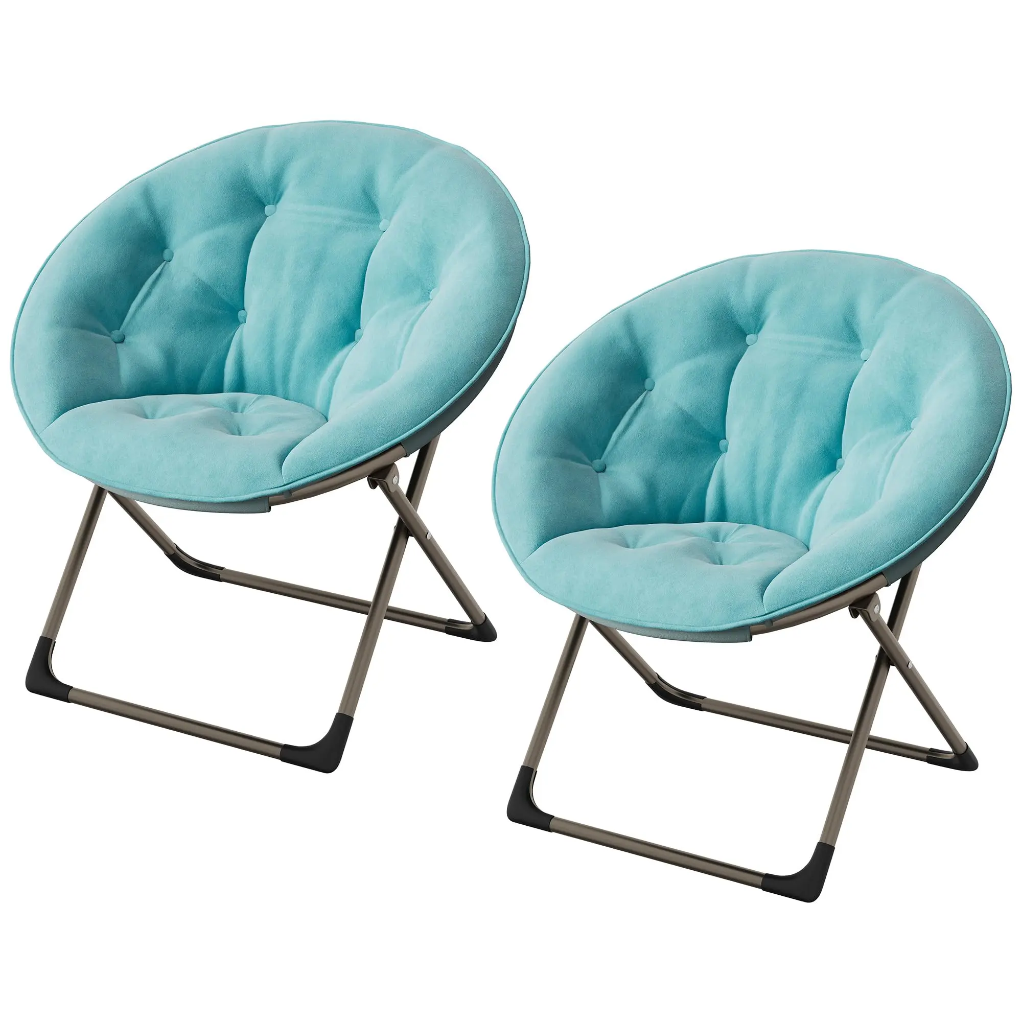 Garvee Saucer Lounge Chair in Soft Faux Fur – Foldable Round Seat with Metal Frame – Extra Comfortable and Plush, Perfect for Living Room, Bedroom, or Teen Room – Blue with Gold Legs