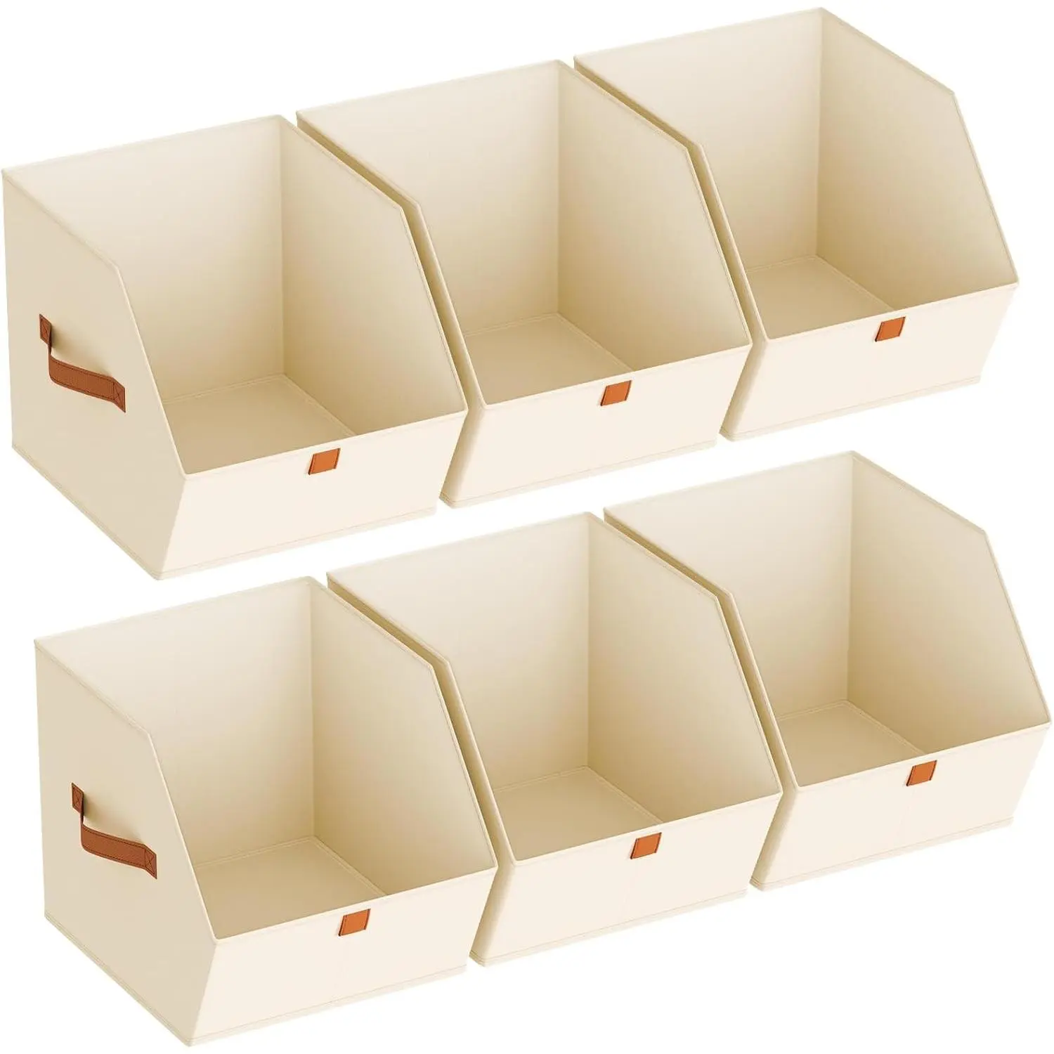 Fabric Closet Storage Cubes - 6 Pack Square Storage Bins with Dual Handles for Clothes, Towels, Toys, Cube Storage Organizers for Bedroom, Nursery, Shelves, Closet, Small Spaces, Beige