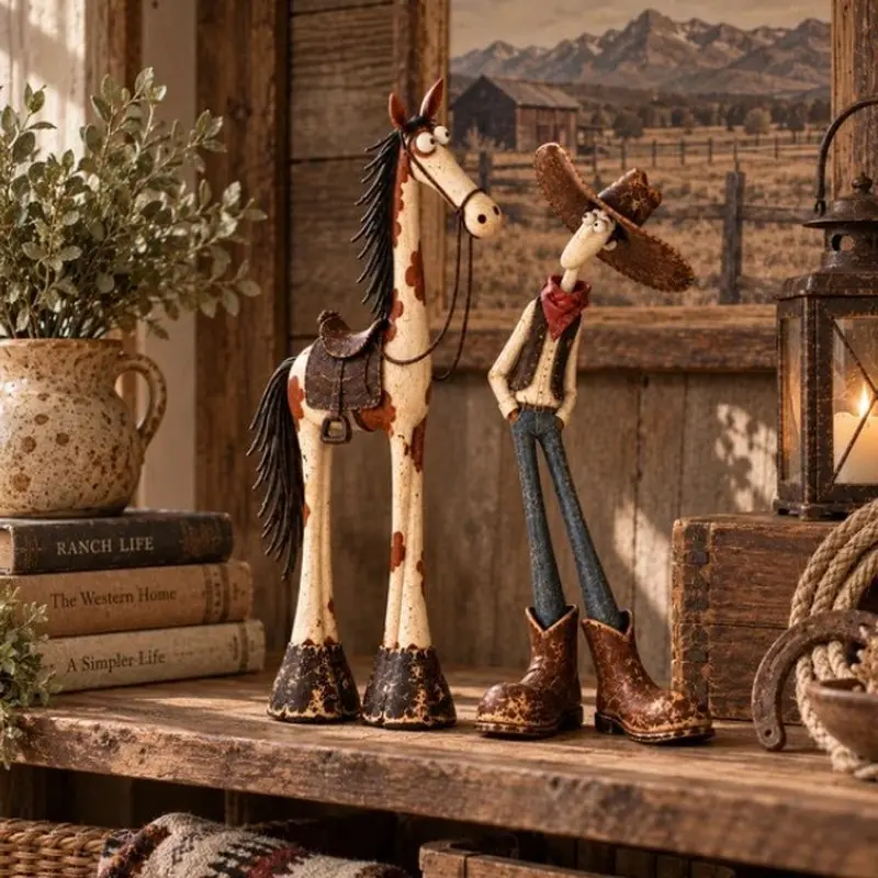 New Western Cowboy and Horse resin figurine, decorative home ornament, perfect as a Christmas, Thanksgiving, or Easter decoration