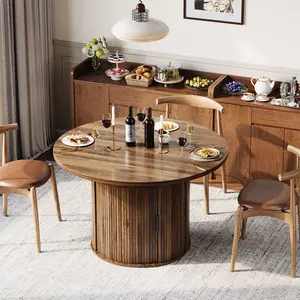 47.5 in-68 in Extendable Dining Room Table for 4-8, Round Expandable Kitchen Table with Fluted Base, Modern Farmhouse Oval Dinner Tables for Dining Room Kitchen Living Room