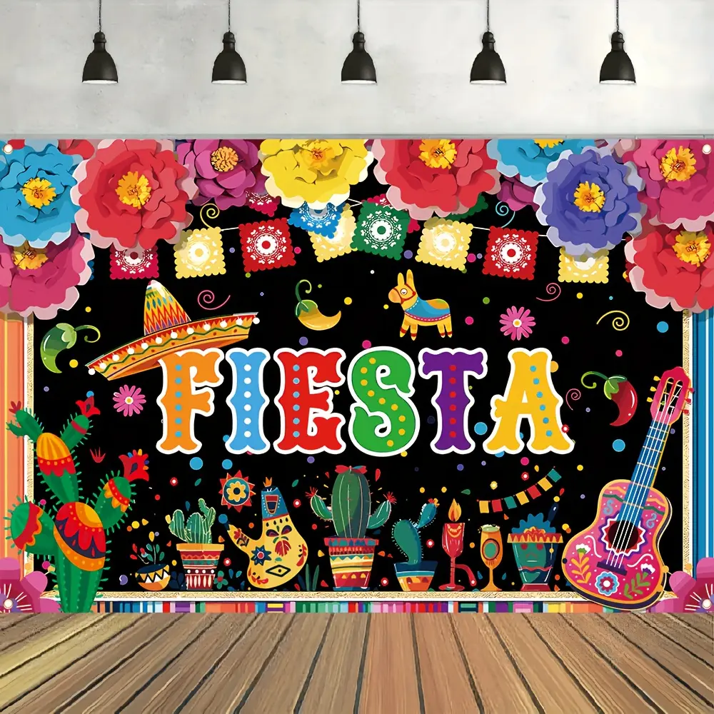 2D Flat Colorful Fiesta Theme Polyester Photography Backdrop, HD Digitally Printed Soft Lightweight Foldable Cloth, Festive Backdrops & Banners for Mexican Party, Product Photos, Video Shooting