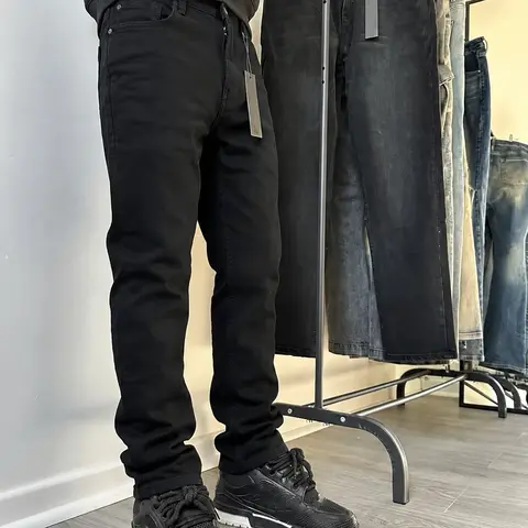 Men's Slim-Fit Denim Jeans, Basic Plain Jeans, Plain Color, Elastic Straight Leg, Business Long Pants, Soft Cotton Fabric, All Seasons Wear