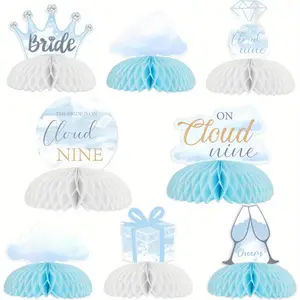 1Set On Cloud Nine Bridal Shower Honeycomb Centerpieces On Cloud 9 Bachelorette Party Table Decorations Blue Theme Crown Diamonds 3D Table Decor for Girls Engagement Wedding Receptions Party Supplies