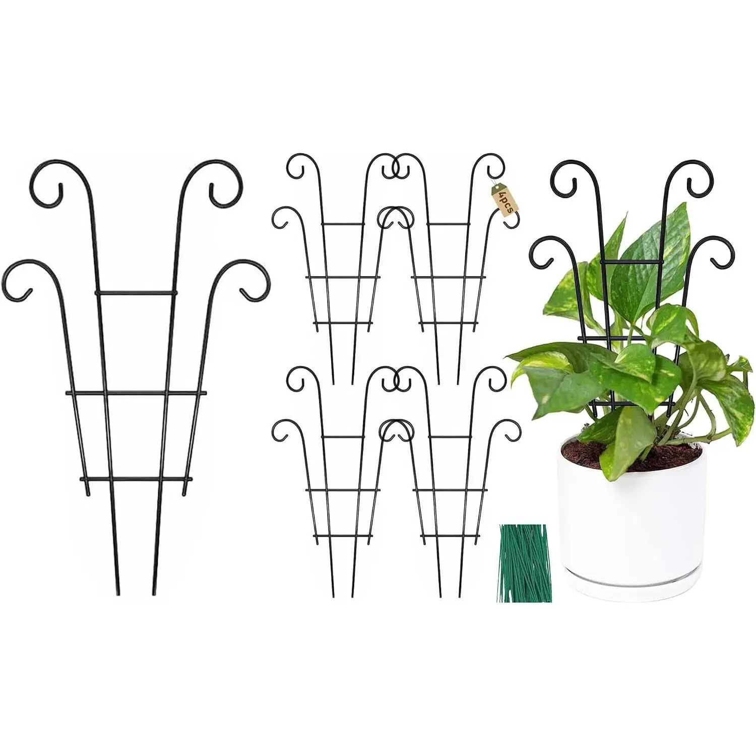 14.5in Small  Trellis for Climbing  Indoor, 2P | Metal House  Trellis for Potted , Mini  Support for Hoya Pothos, Black