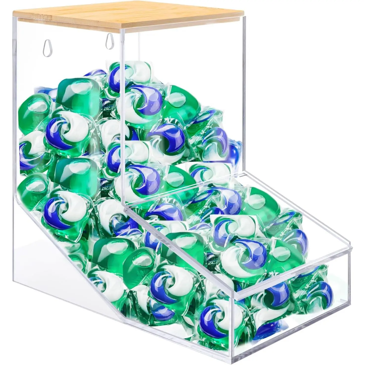 Laundry Box,  Dishwasher Pod Rack with 2  |  Dispenser, Dry Ball, Beads, Soap Storage Box, For Room Table/Wall Mounted, Snack Candy Storage