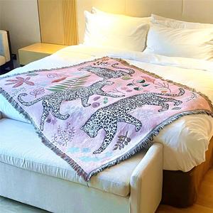 boho style leopard pattern blanket, 1 count soft warm napping throw blanket, easy cleaning blanket, multifunctional use cool bedroom bedding blankets for home office travel dormitory camping, room accessories, interior design, cowhide leather