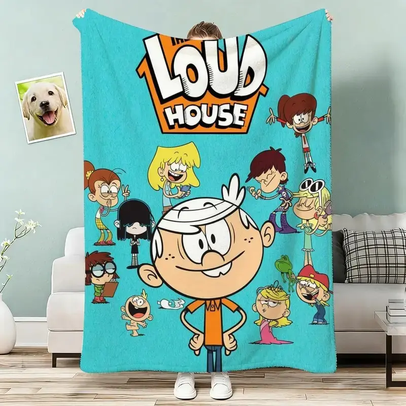 The Loud House Printed Crochet Flannel Cotton Throw Blanket - 240g Lightweight, Skin-Friendly, Traditional Look for Home Summer Cooling Bedding & Linens