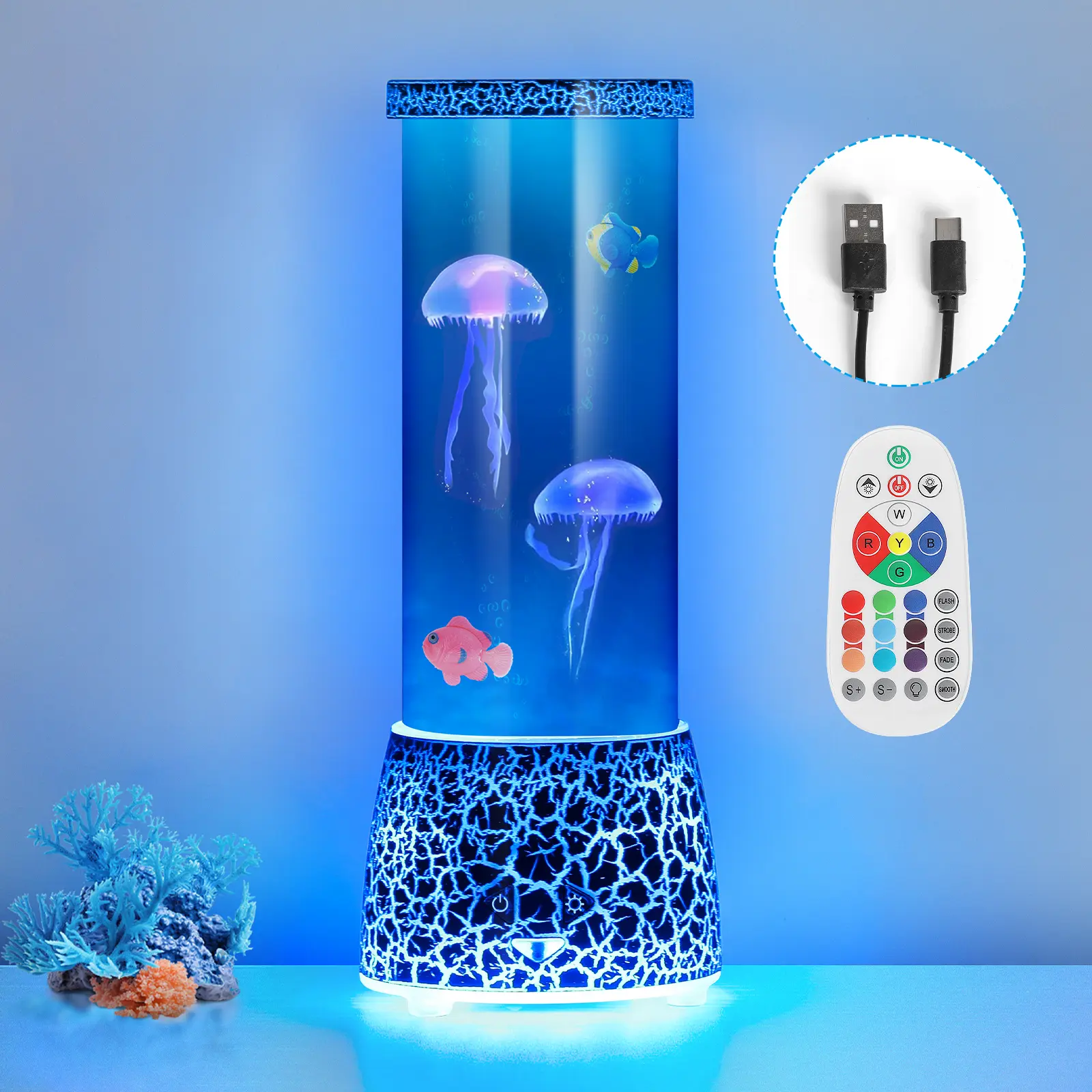 14 Color Changing Jellyfish Mood Night Light, Calming Ocean Decor Lamp, Perfect Holiday Gift for Kids Bedroom & Office, Ideal Present for Christmas & Halloween