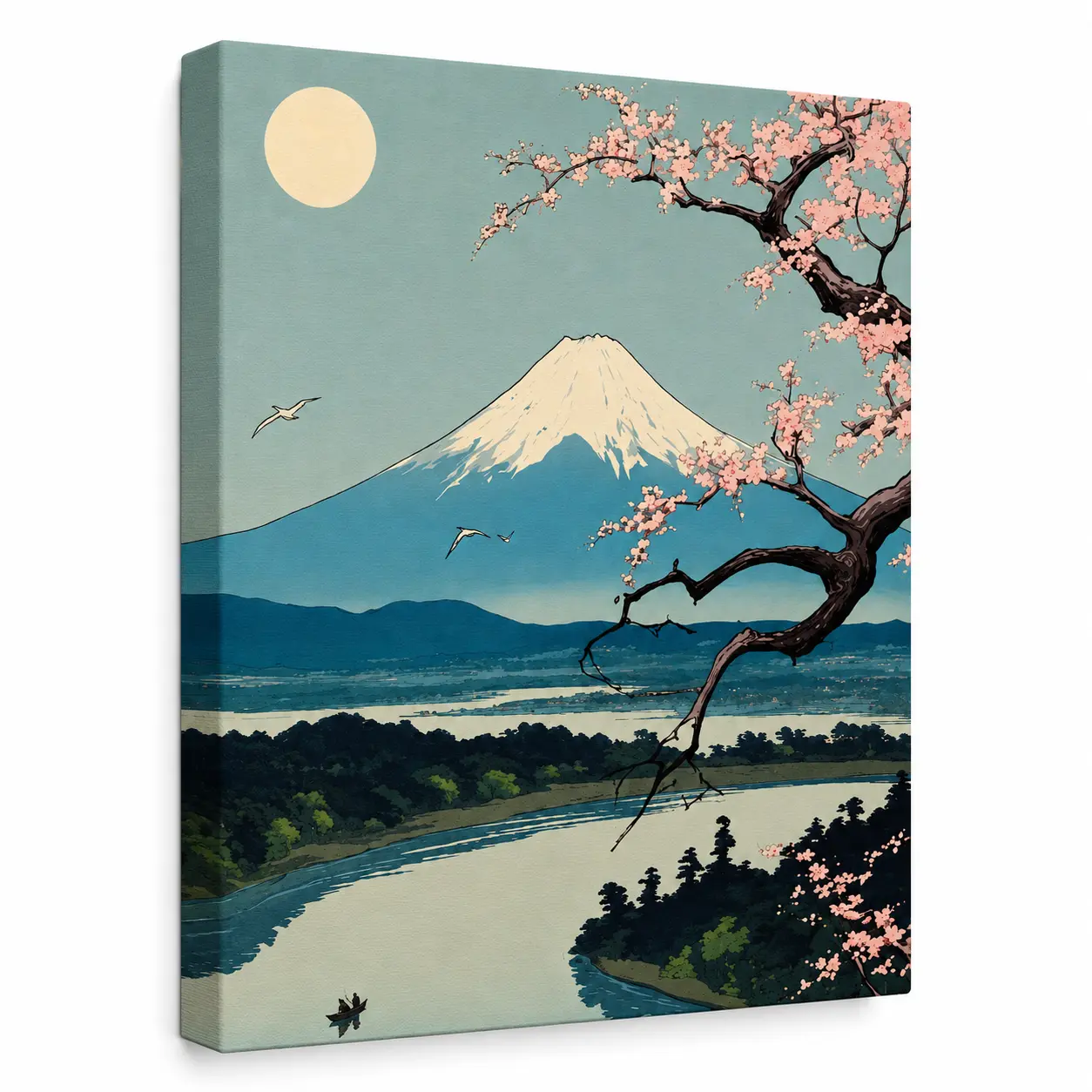Japanese Vintage Utagawa Hiroshige Ukiyoe Canvas Wall Art Poster, Mount Fuji Cherry Blossom Art Print, Traditional Japanese Landscape Artwork, Canvas Decor for Bedroom Living Room Office Tea Room, Asian Home Decor Gift for Art Lovers