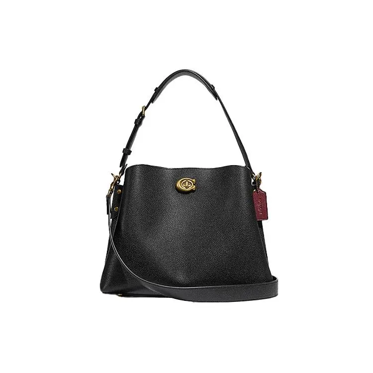 COACH Willow 32 Satchel Handbag for Women – Top-Zip Closure, Removable Strap, Suede Leather, Black