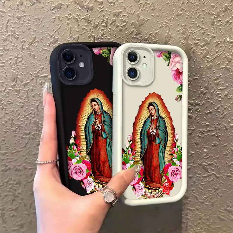 ROOJTN50Q Durable TPU Smartphone Case for iPhone 11/12, 12 Mini iOS Devices, HD Print Our Lady of Guadalupe Rose Design, Shockproof Splash Proof Full-Cover Protector, Celestial Eye Layered, Enhanced Button Guard
