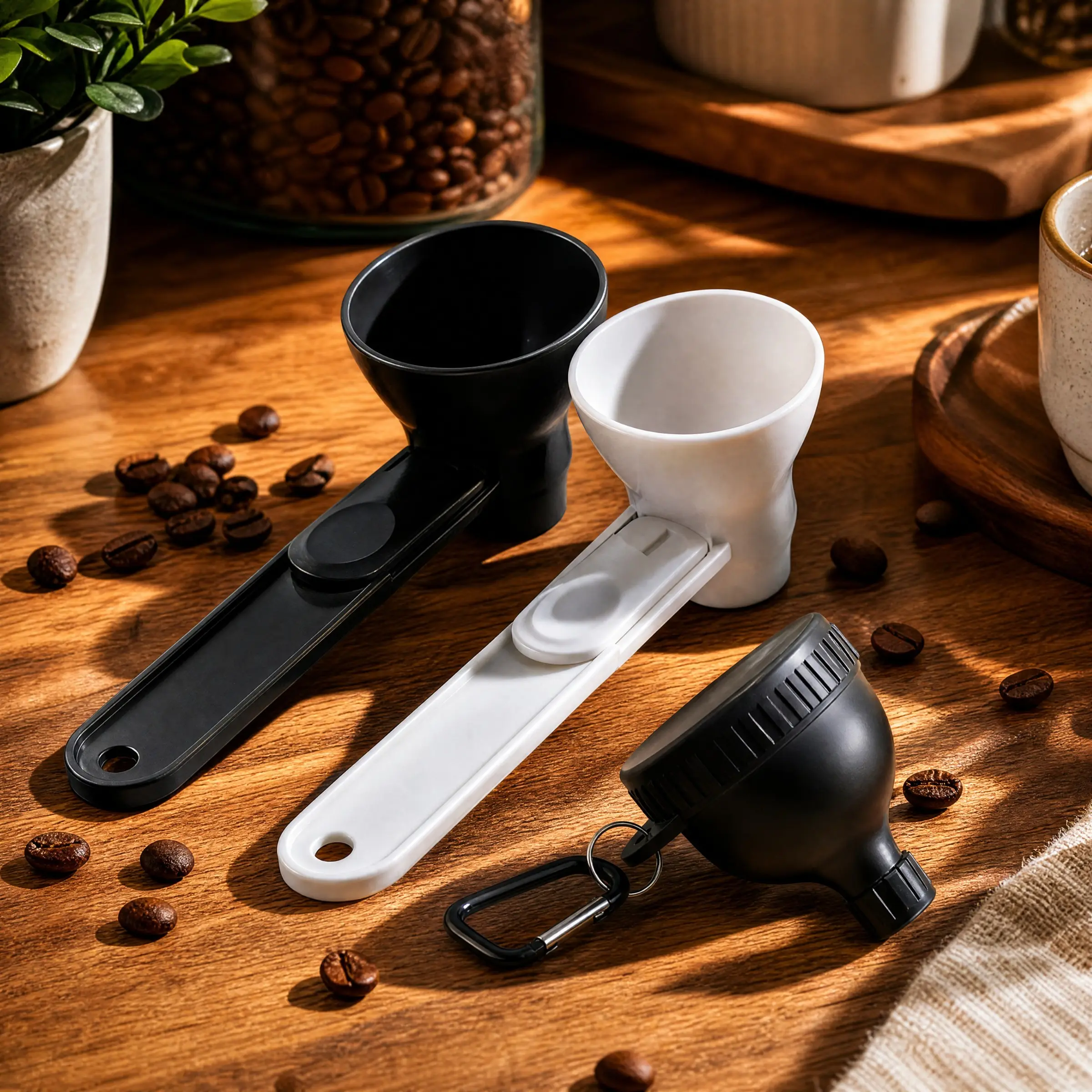 3-Piece Set, 2 Measuring Spoons & 1 Sliding Funnel, Kitchen Measurement Tool for Reusable K-Cup Capsules & Ground Coffee, Coffee Making Tool