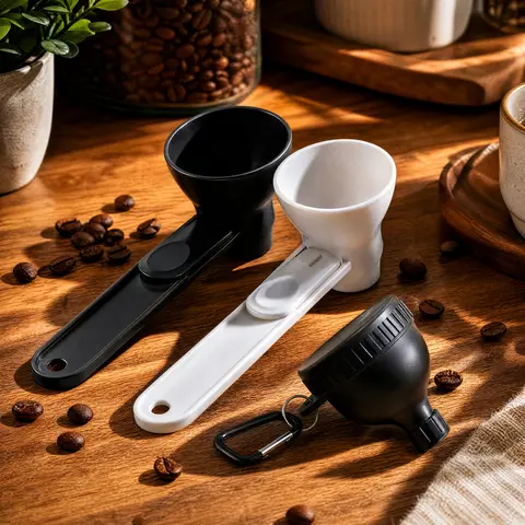 3-Piece Set, 2 Measuring Spoons & 1 Sliding Funnel, Kitchen Measurement Tool for Reusable K-Cup Capsules & Ground Coffee, Coffee Making Accessory
