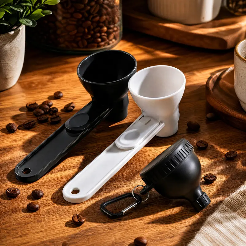3-Piece Set, 2 Measuring Spoons & 1 Sliding Funnel, Kitchen Measurement Tool for Reusable K-Cup Capsules & Ground Coffee, Coffee Making Accessory