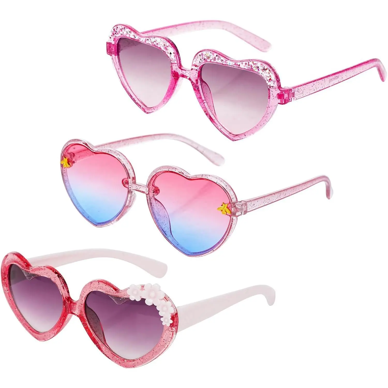 3 Pairs Kids Heart Shaped Sunglasses Cute Bee Flower Sunglasses UV400 Glasses for Toddler Girls Age 3-10 Outdoor Beach Eyewear