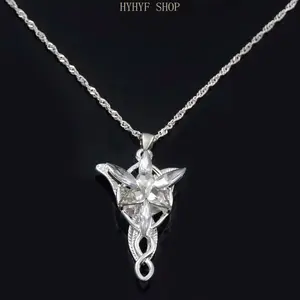 Lord of the Rings Inspired Crystal Pendant Necklace - Elf Princess Arwen Style Choker, Silver-Toned Chain Charms & Twillies, Unisex Fantasy Cosplay Gift Accessory for Daily Wear & Costume Outfit