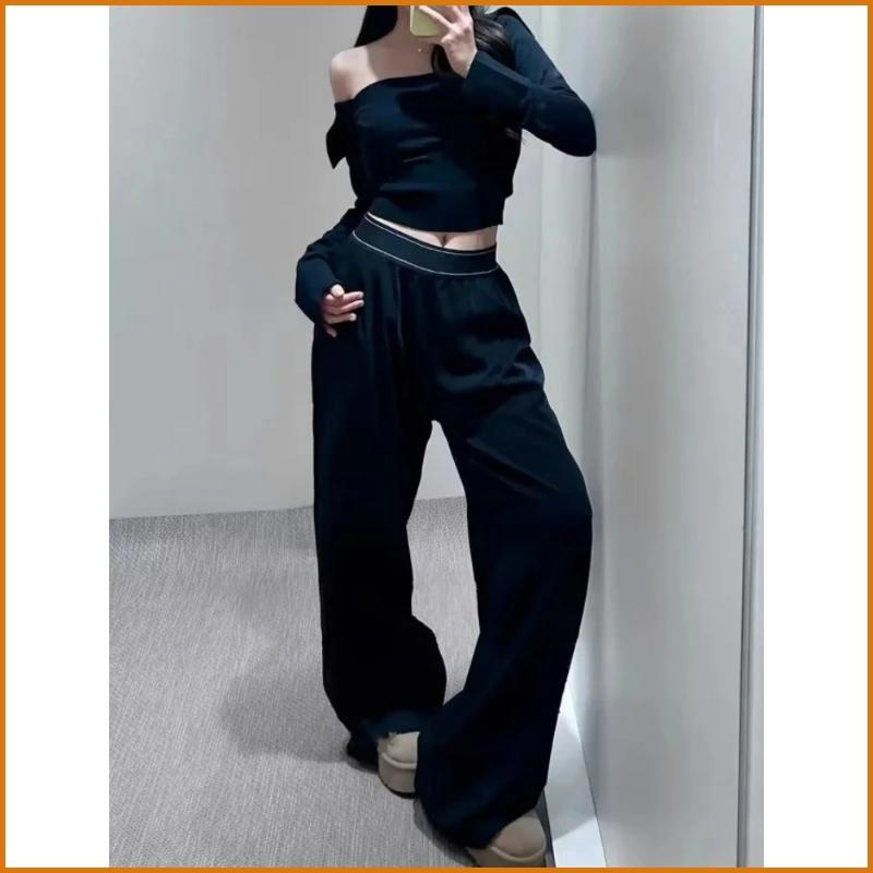 Women'S Elastic High-Waisted Wide Leg Pants - American Retro Loose Straight Lightweight Quick-Dry Breathable Casual Everyday Chic Bottoms