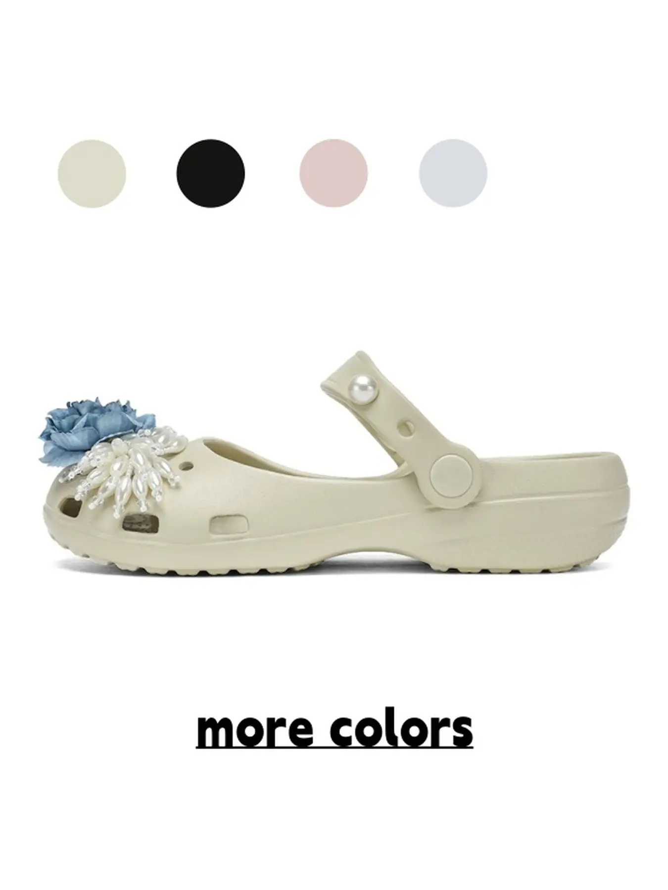 Women's Literary Style EVA Clogs With Blue Rose Charms, Easy To Clean Stain Resistant, Suitable For Beach Visits And Park Walks