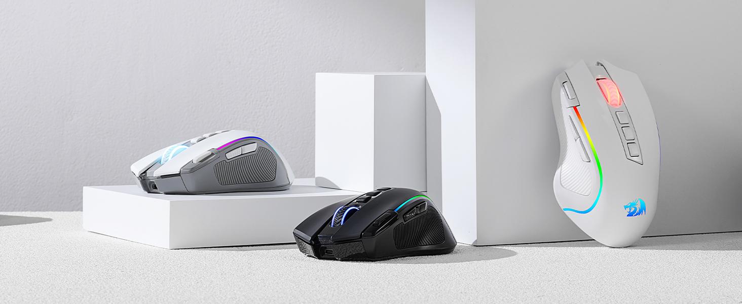 Redragon M612 PRO RGB Gaming Mouse, 8000 DPI Wired/Wireless Optical Gamer Mouse with 9 Programmable Buttons & 7 Backlit Modes, BT & 2.4G Wireless, Software Supports DIY Keybinds Rapid Fire Button