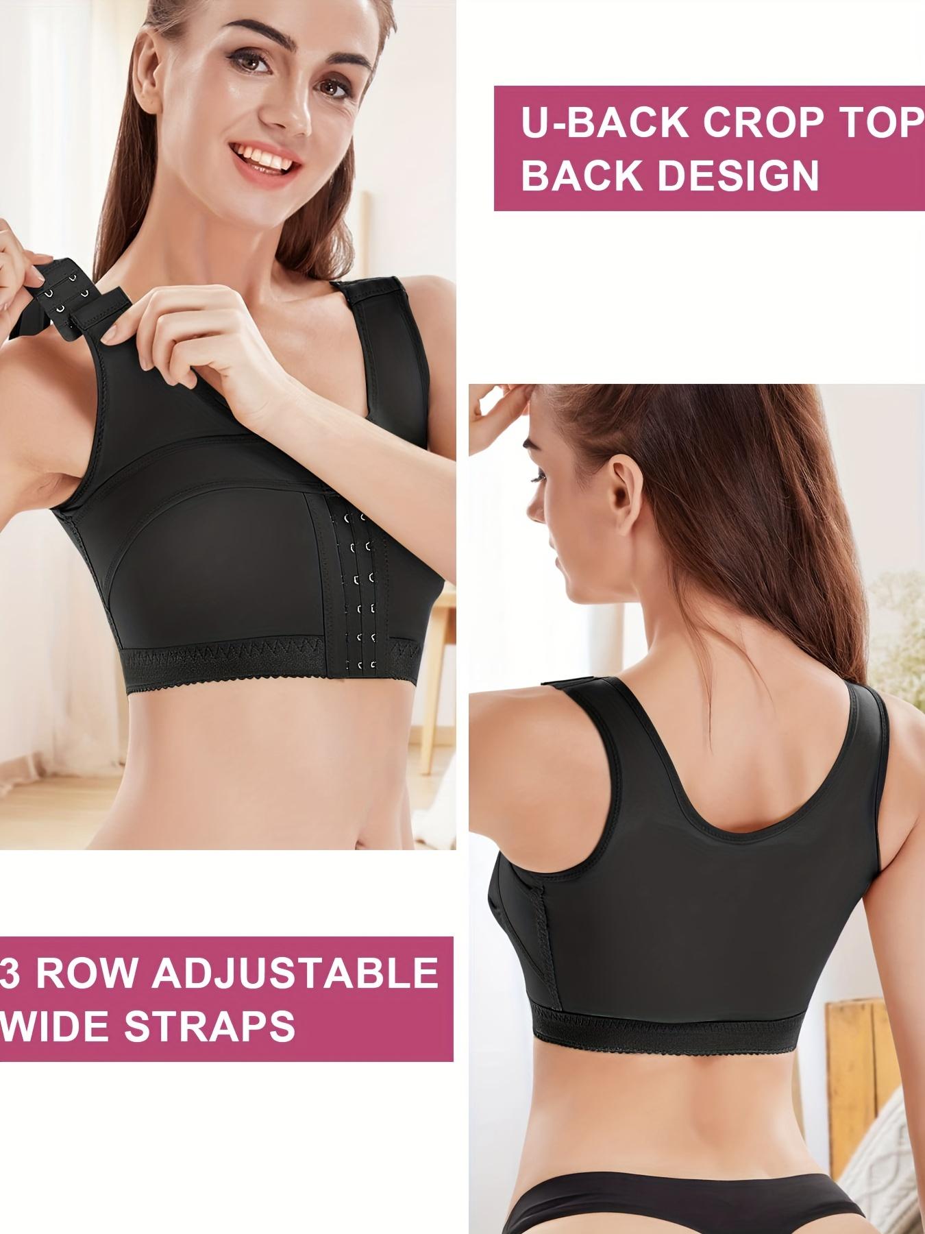 Women's Adjustable Hook & Eye Front Push Up Solid Basic Bra, Breathable Elegant Comfortable Wide Strap Lingerie Top for Daily Wear, Ladies Underwear for All Seasons, Unlined Bra, Adjustable Bras