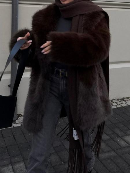 Elegant Women's Faux Fur Coat, Warm Loose-Fitting Jacket for Fall & Winter, Eco-Friendly High-End Style Outerwear