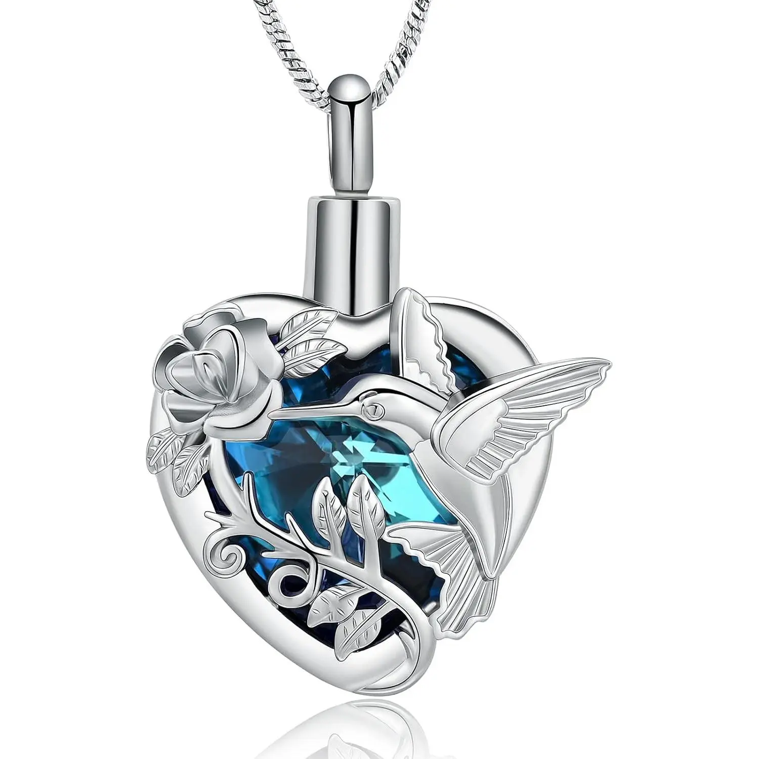 Hummingbird Crystal Heart Cremation Jewelry Urn Ashes Necklace for Women Men Memorial Keepsake of Loved OneGift