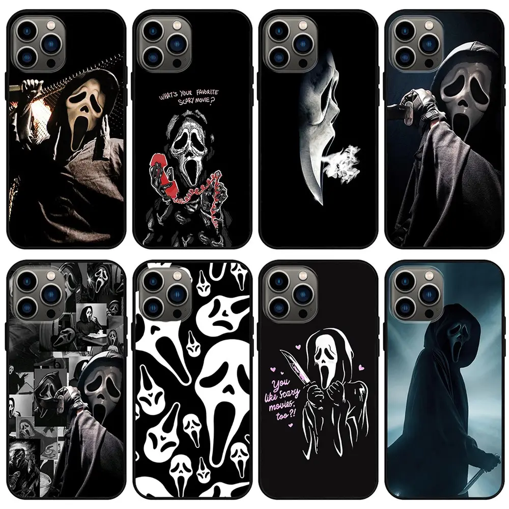 Horror Movie Killer Mask Scary Art Ghostface Scream Phone Case For iPhone 17 Promax 16 15 14 13 12 11 Pro Max 17Air Plus Transparent shockproof protection Soft silicone Back Cover