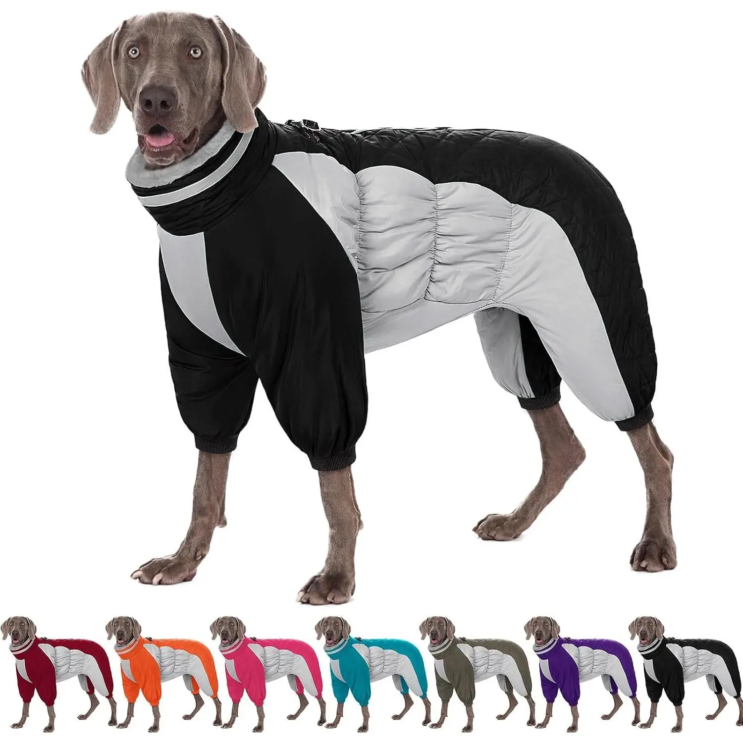 Winter Dog Puffer Coat - Full-Warmth 1-Piece Windproof Snowsuit with Built-In Harness, Reflective Trim, Turtleneck, Universal Fit Fleece Layers for Small to Large Pets, Winter Coat