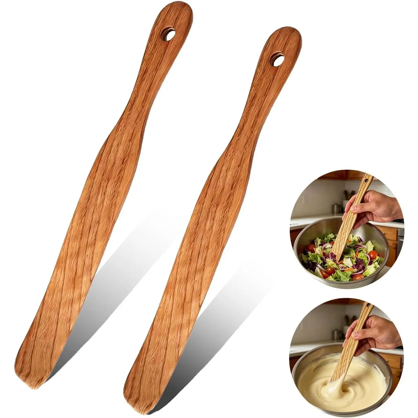 2 Pack Long Handle Spurtle for Sourdough Starter, Wooden Dough Mixer Set | Extra Long Jar Spatula Reaches Bottom, Ideal for Stirring and Whisking,   Kitchen Utensil for Baking