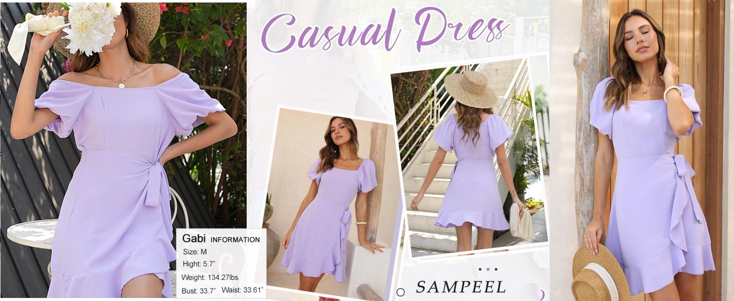 OFEEFAN Womens Summer Dresses Square Neck Puff Sleeve Tie Waist Short Dress SpringStatements OFEEFAN Womens Summer Dresses Square Neck Puff Sleeve Tie Waist Short Dress SpringStatements