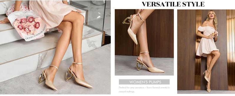 Coutgo Womens Kitten Heels Closed Pointed Toe Heart Heel Ankle Strap Satin Pumps Wedding Prom Dress Valentine Shoes