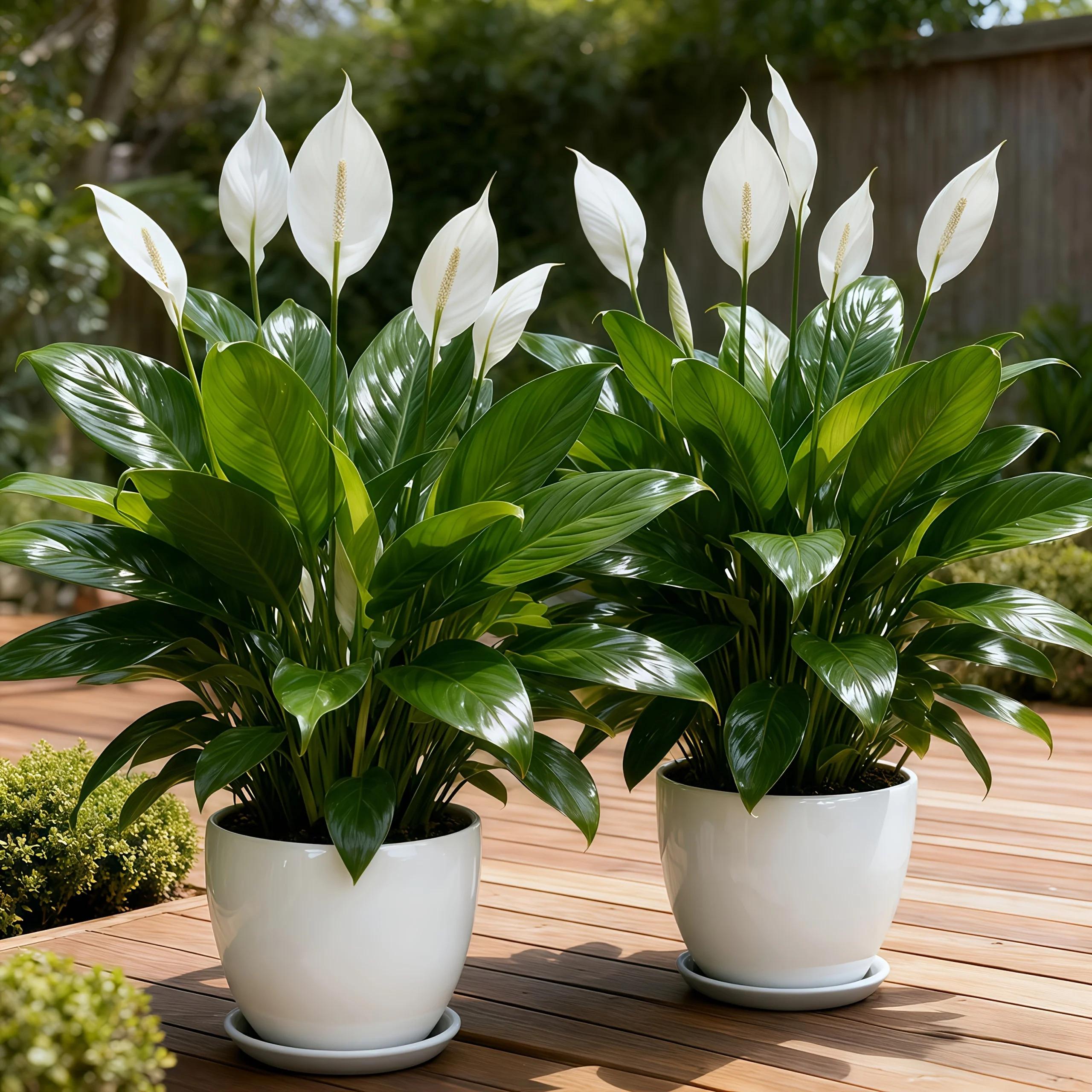 Low-Maintenance Artificial & White Peace Lily Flowers with Green Leaves - Realistic Outdoor Plant Suitable for Home