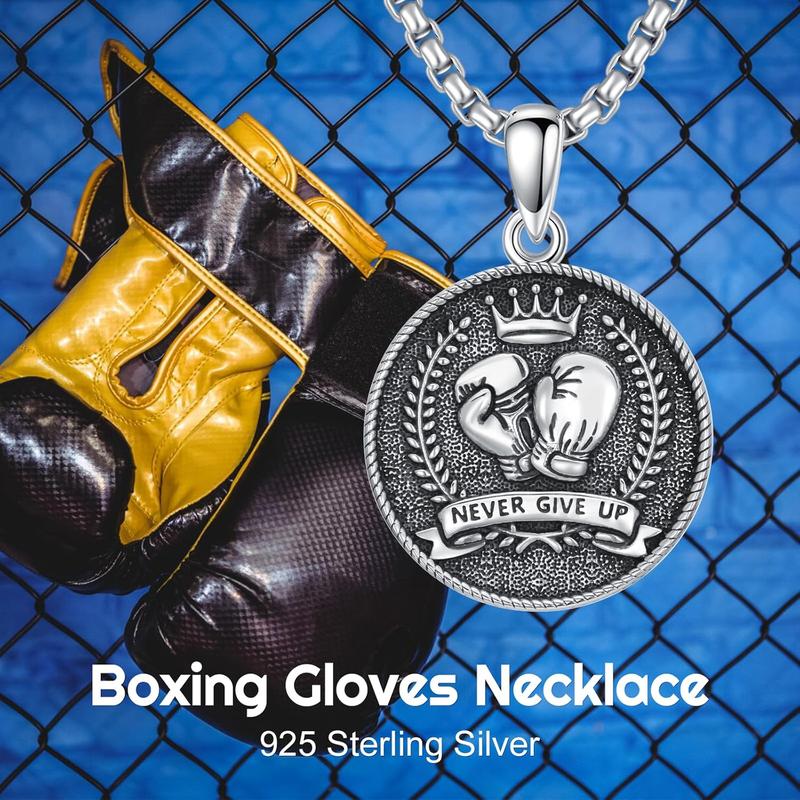MEIDERBO Boxing Glove Necklace - 925 Sterling Silver Boxing Glove Pendant - Hip Hop Punk Jewelry - Gifts for Men & Women men chain necklace