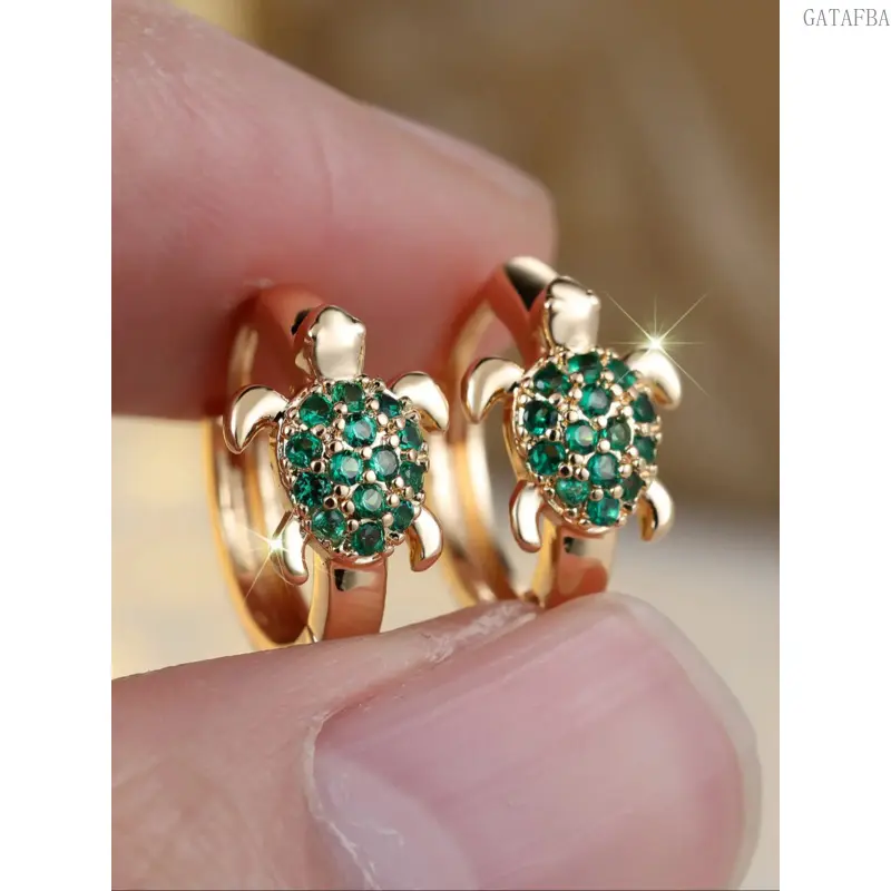 1 Pair Gold Turtle Drop Dangle Earrings for Women, Sparkly Multi-Colored Synthetic Zircon Decor Earrings, Elegant Beach Jewelry Gift for Girls, Beach Wear, Unisex