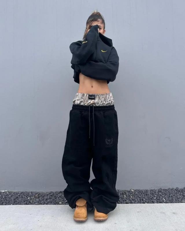 NewY2K pants vintage Harajuku double Embroidered waist Sweatpants Men Wome Hip Hop Casual High waisted Wide Leg Pants Streetwear Menswear Trouser