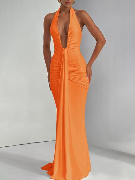 Women's Solid Color Halter Neck  Dress, Elegant Sleeveless Dress for Party Club Dating Wear, Ladies Summer Clothes