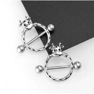 2PC 14G Surgical Steel Milking Cow Nipple Bar Piercing (Silver, Black, Multi)