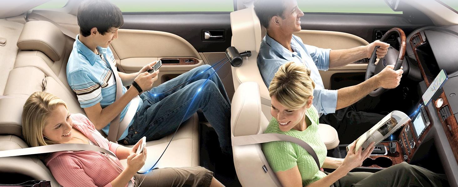 OHLPRO Car Back Seat Charger with Retractable Cables, Headrest Mount Phone Tablet Charger with USB-C PD30W & iOS PD20W Wires, 4-Port Adapter for Uber Taxi Rideshare, with Cigarette Lighter Plug