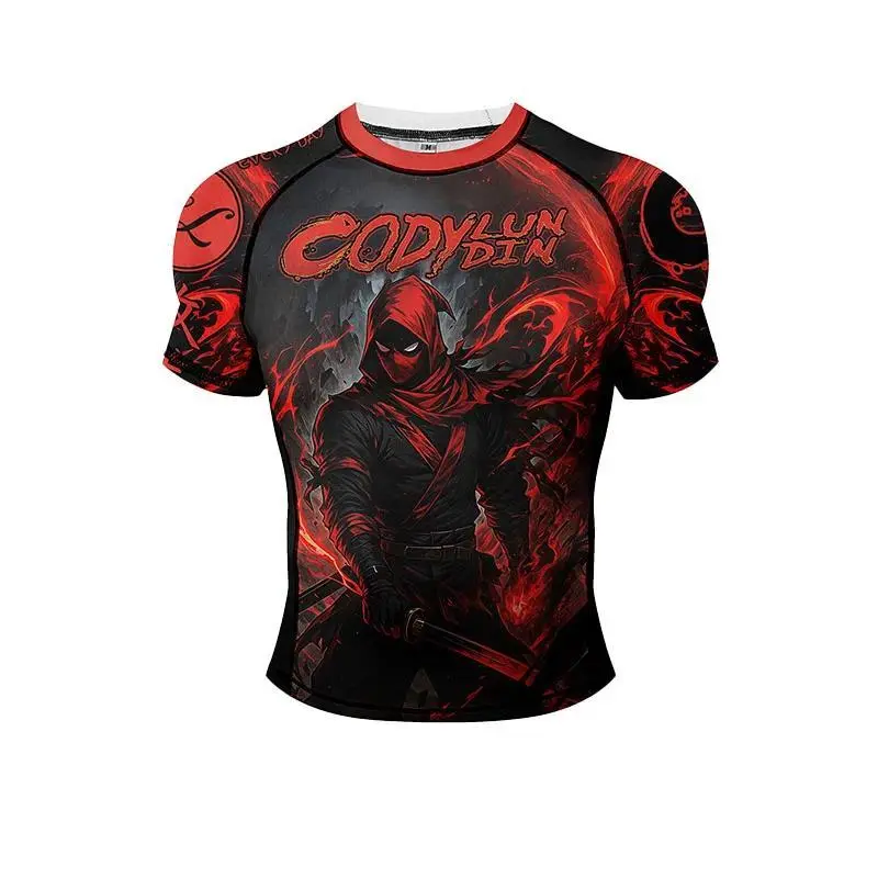 New No gi Bjj Shirts jiu jitsu kickboxing Training Rashguard With Hem Rubber Polyester Spandex Compression Sports Gym Blouses