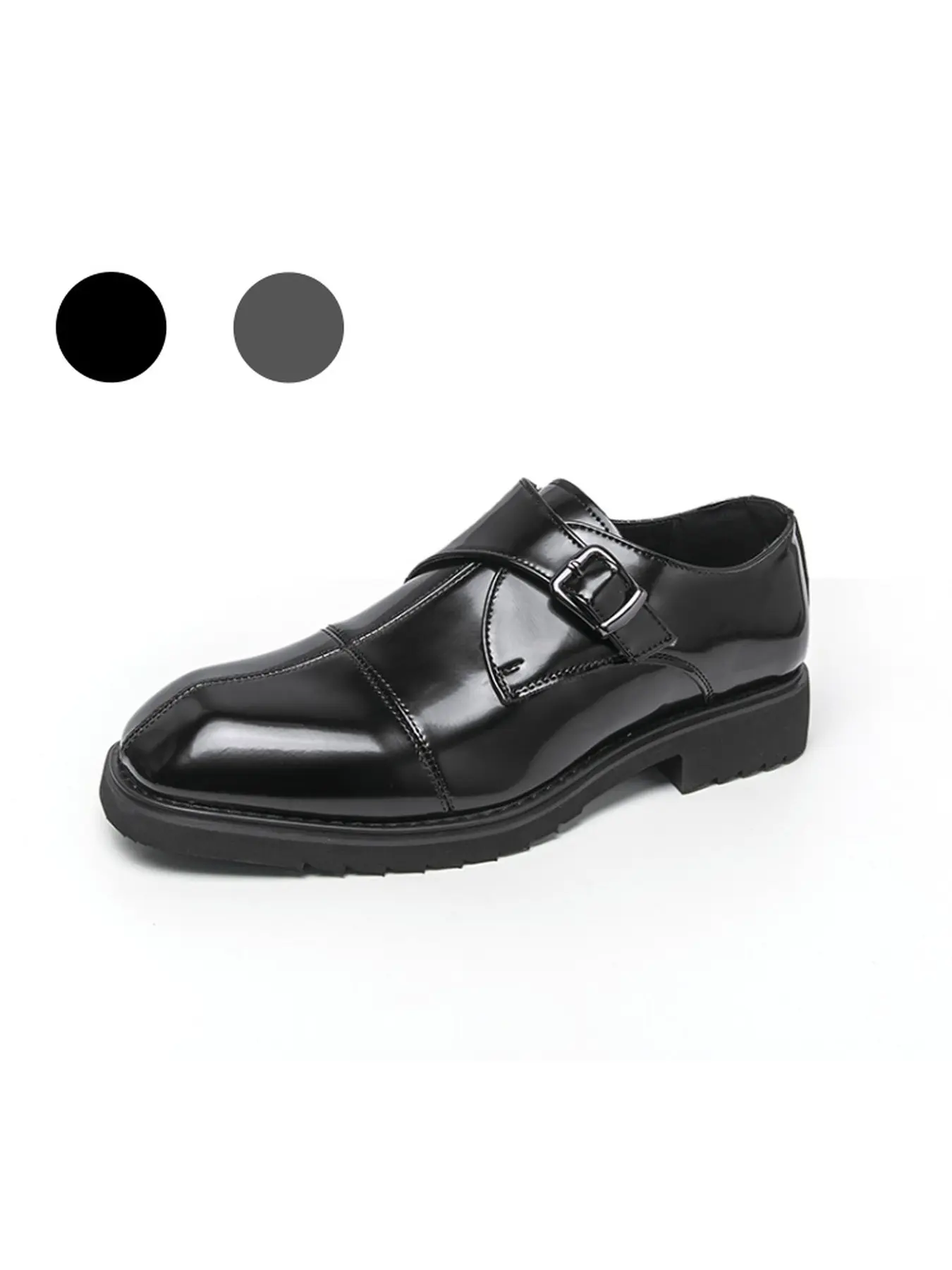 Men Double Buckle Monk Strap Formal Shoes Shiny Polished Leather Shock Absorbing Thick Block Sole Soft Padded Insole Office Meeting Wedding Footwear