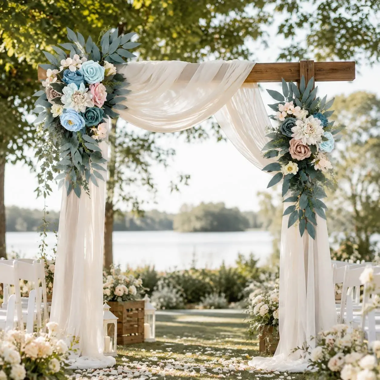 2-piece set of gray blue artificial flower decoration belts, silk roses, dahlias, wedding arch corner flowers, fake flower arrangement for welcome sign background ceremony, anti allergic, reusable