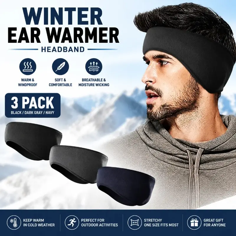 3-Pack Basic Thermal Headband Accessory for Men & Women - Breathable Ear Warmers for Daily Use & Winter Running, Christmas, Elastic Band, Biking, Thermal Wear, Snowboarding, Plain