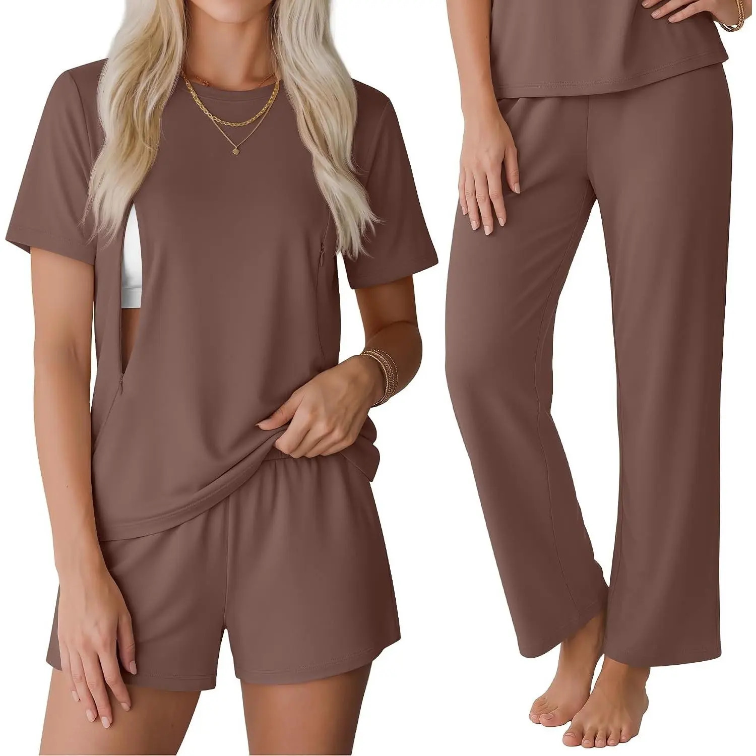 3 Piece Maternity Nursing Pajamas Set | Postpartum Breastfeeding Set, Nursing Pajamas, Nursing Friendly, Lounge, Hospital, Going Home, New Mom Gifts, Pregnancy