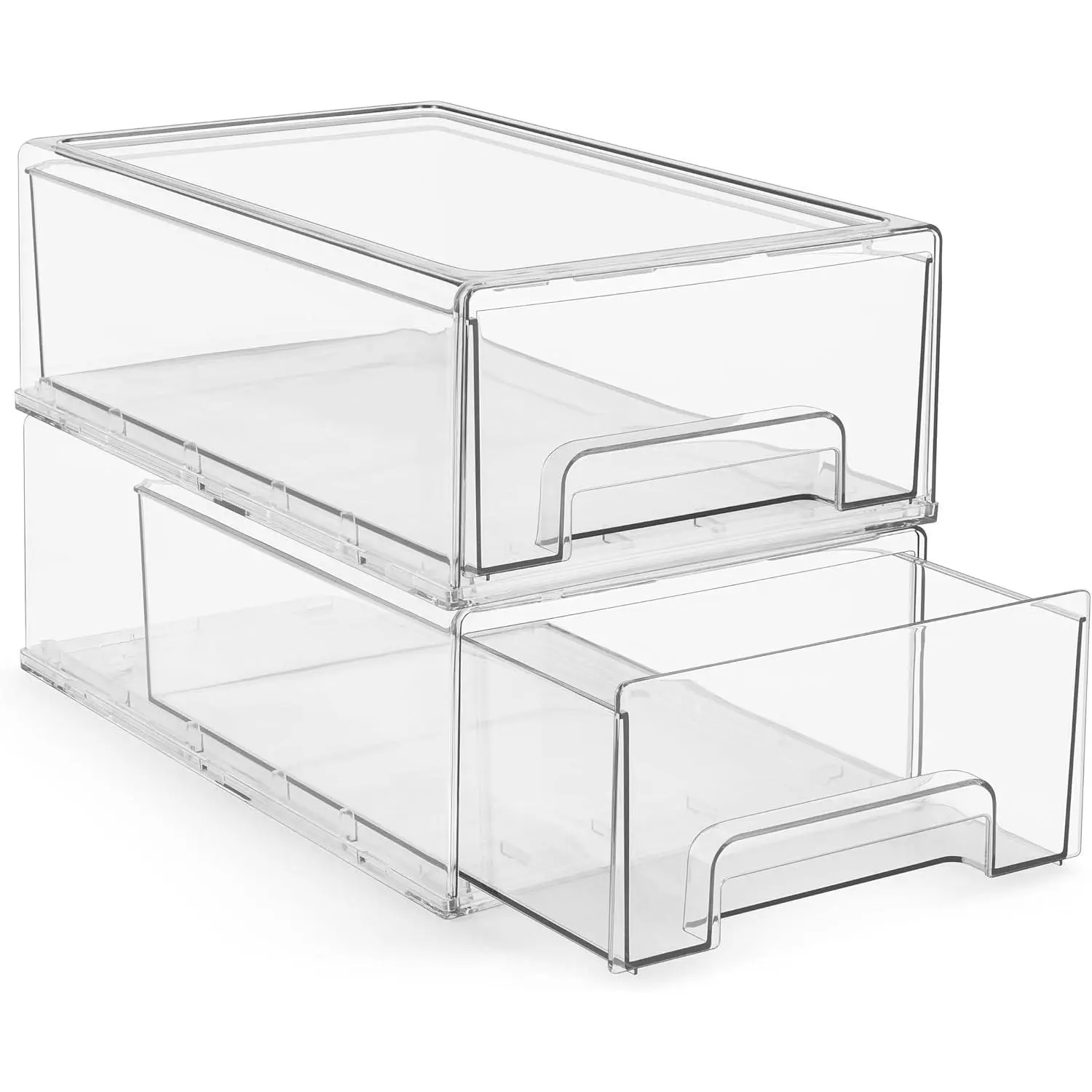 Medium Clear Stackable Storage Drawers – 2-Pack Plastic Organizer Bins with Handles – Stackable Pull-Out Storage Drawers for Closet, Pantry, Office, Bathroom, Craft, and Toy Organization