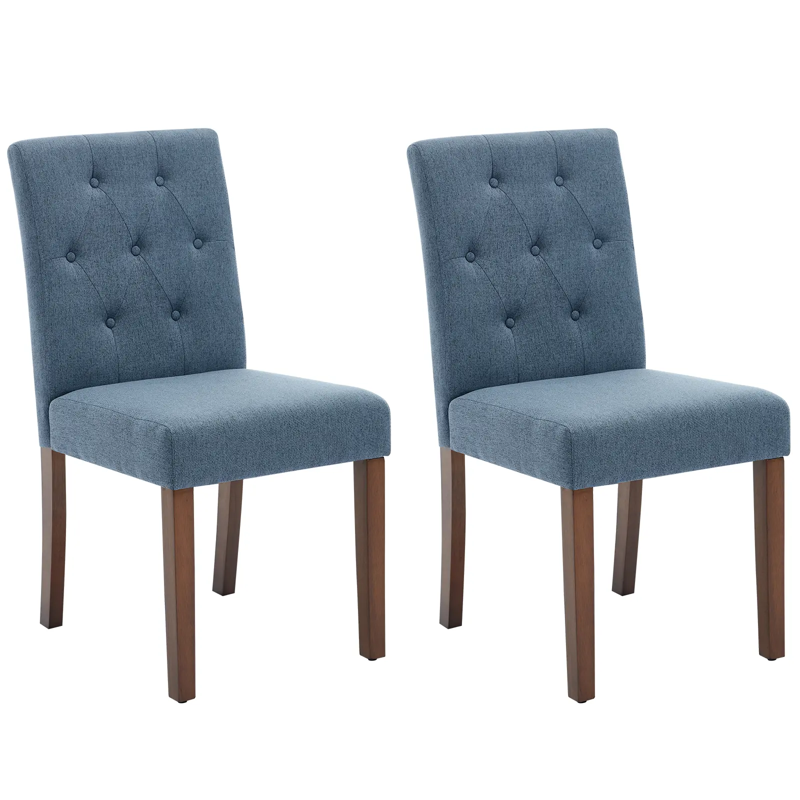 Fabric Upholstered Dining Chairs, Set of 2 Parsons-Style Kitchen Side Chairs with Durable Wood Legs & Soft Linen Seats for Dining Room, Restaurant & Café, Blue