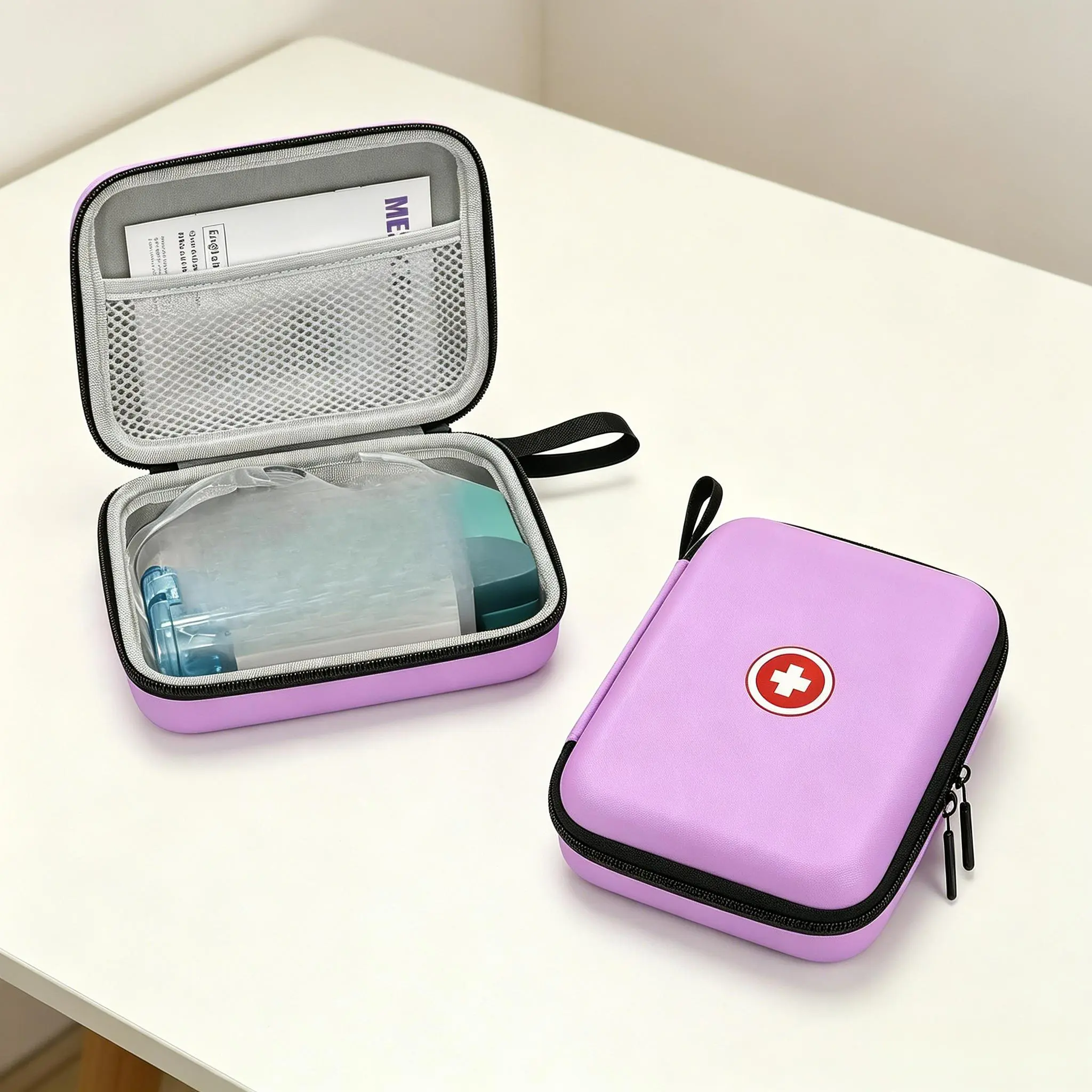 Waterproof Compact Hard EVA Portable Purple Nebulizer Travel Case - 6.1*4.7*1.9 inch Drop-Resistant Home Medical Organizer Bag with Mesh Pocket, Zip Closure & Toiletry Kit Function for Business Trips, Outdoor Camping