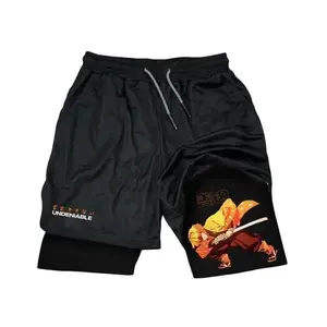 Demon Slayer Zenitsu Performance Shorts Summer Double Layer Beach Pants Fitness Training Pant Sports
